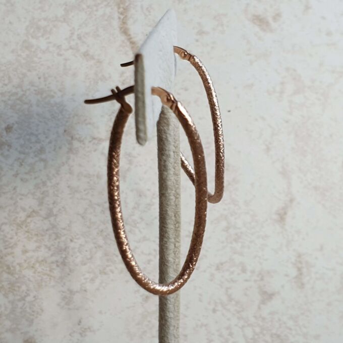 Textured Curved Oval Hoop Earrings in 9ct Rose Gold