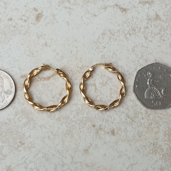 Twisted Rope Effect Hoop Earrings in 9ct Gold by Unoaerre.