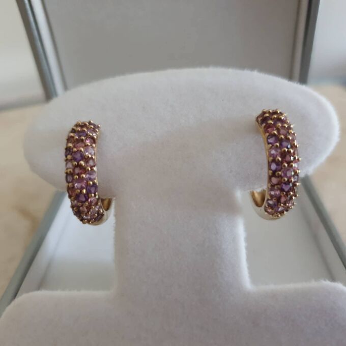 Tri Colour Gemset Huggie Hoop Earrings in 9ct Gold