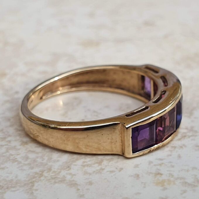 Iolite, Tourmaline and Amethyst Ring in 9ct Gold.