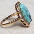 Quirky Vintage Turquoise Navette Ring in 9ct Gold, a UK J 1/2 or a US 5 1/4.