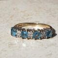 Bright Swiss Blue Topaz and Diamond Band in 9ct Gold, a UK J 1/2 or a US 5 1/4.