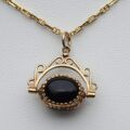 Three Stone Cabochon Spinner Fob Pendant in 9ct Gold