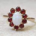 Opal and Garnet Cluster Ring in 9ct Gold.