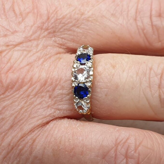 Blue and White Spinel Ring in 9ct Gold,  a UK P 1/2 or a US 8