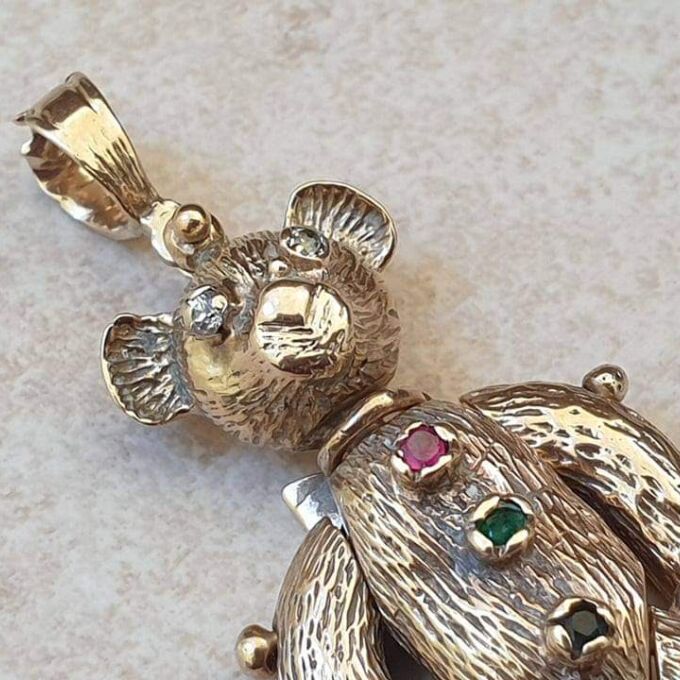 Articulated Teddy Bear Pendant in 9ct Gold