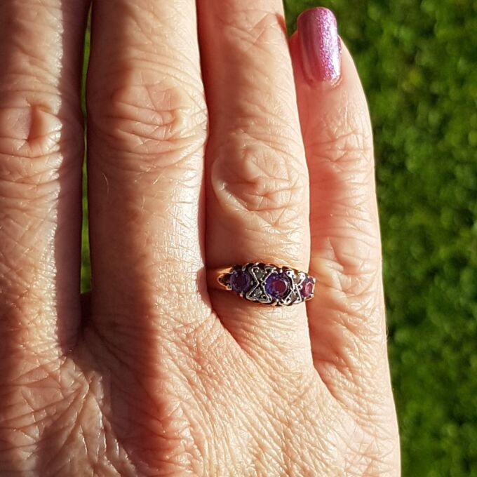 Pretty Amethyst Gypsy Ring in 9ct Gold, a UK M 1/2 or a US 6 3/4.