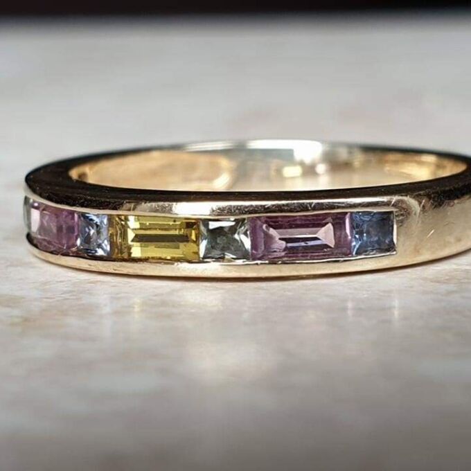 Multi Coloured Sapphire Stacking Band in 9ct Gold.