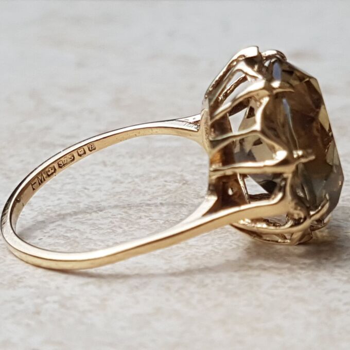 Fancy Round Quartz Solitaire Ring in 9ct Gold, a UK N or a US 7