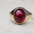 Bold Synthetic Ruby Cabochon Signet Ring in 9ct Gold, a UK M or a US 6 1/2.