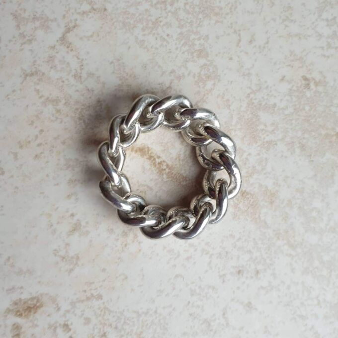 Antique Silver Curb Chain Link Ring, a UK N 1/2 or a US 7 1/4