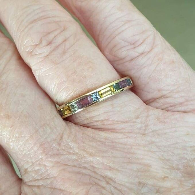 Multi Coloured Sapphire Stacking Band in 9ct Gold.