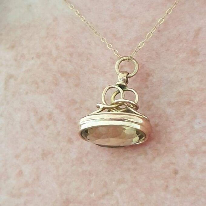 Oval Citrine Fob Pendant in 9ct Gold