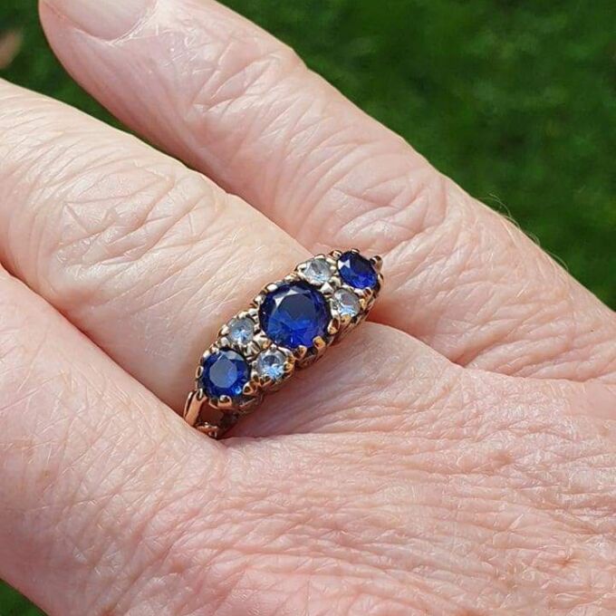 Synthetic Sapphire Gypsy Ring in 9ct Gold.