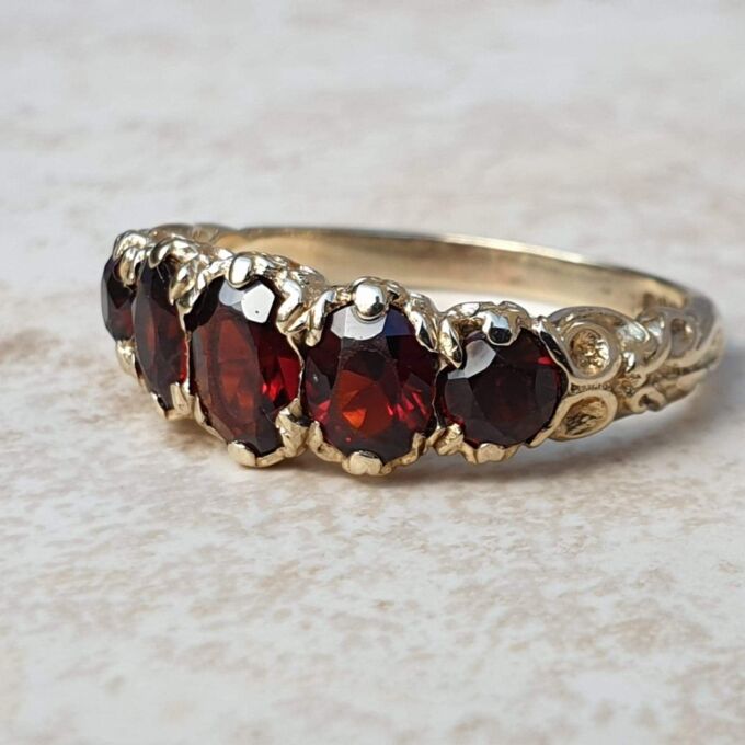 Five Stone Garnet Ring in 9ct Gold,  a UK M or a US 6.