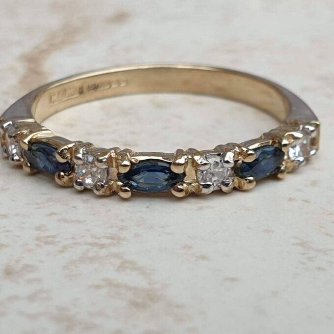 Marquise Sapphire and Diamond Ring in 9ct Gold,  a UK N 1/2 or a US 7 1/4.