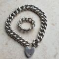 Antique Silver Graduating Curb Chain and Heart Padlock, 7 1/2 inches