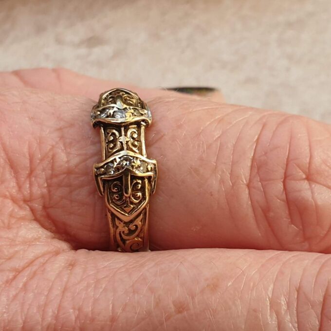 Double Buckle Diamond Set Ring in 9ct Gold,  a UK R 1/2 or a US 9 1/4.