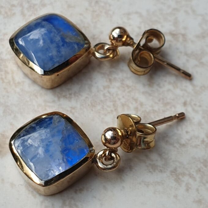 Blue Moonstone Earrings in 9ct Gold.