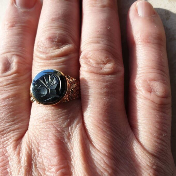 Hematite Intaglio Centurion Signet Ring in 9ct Gold.
