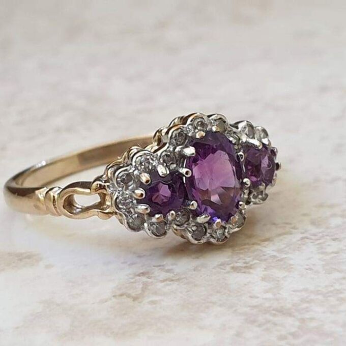 Amethyst and Diamond Ring in 9ct Gold,  a UK K or a US 5 1/2.