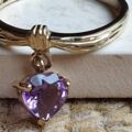 Amethyst Dangling Charm Ring in 9ct Gold,  a UK K 1/2 or a US 5 1/2.