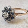Sapphire and Diamond Cluster Ring in 9ct Gold, a UK O or  US 7 1/2
