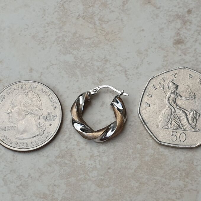 Two Colour Twisted Hoop Earrings in 9ct Gold