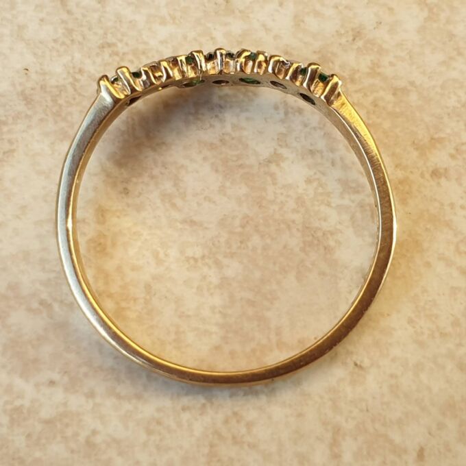 Emerald and Diamond Chevron or Wishbone Ring in 9ct Gold, a UK M or a US 6 1/2