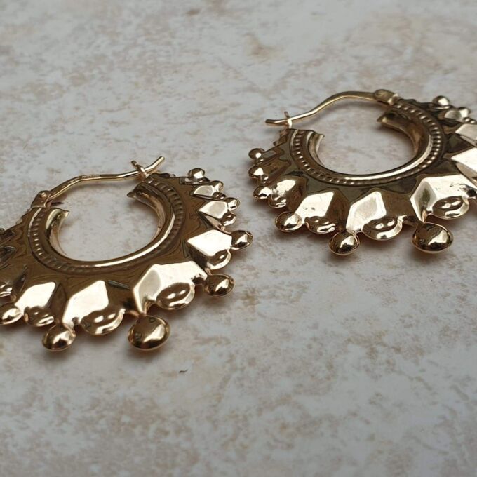 Gypsy Style Creole Earrings in 9ct Gold. - Gems Afire - Vintage ...