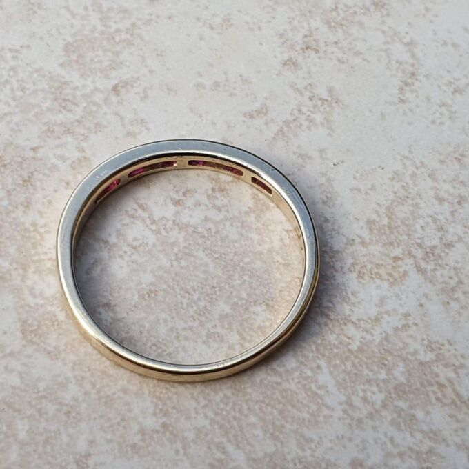 Channel Set Ruby and Diamond Narrow Band in 9ct Gold.