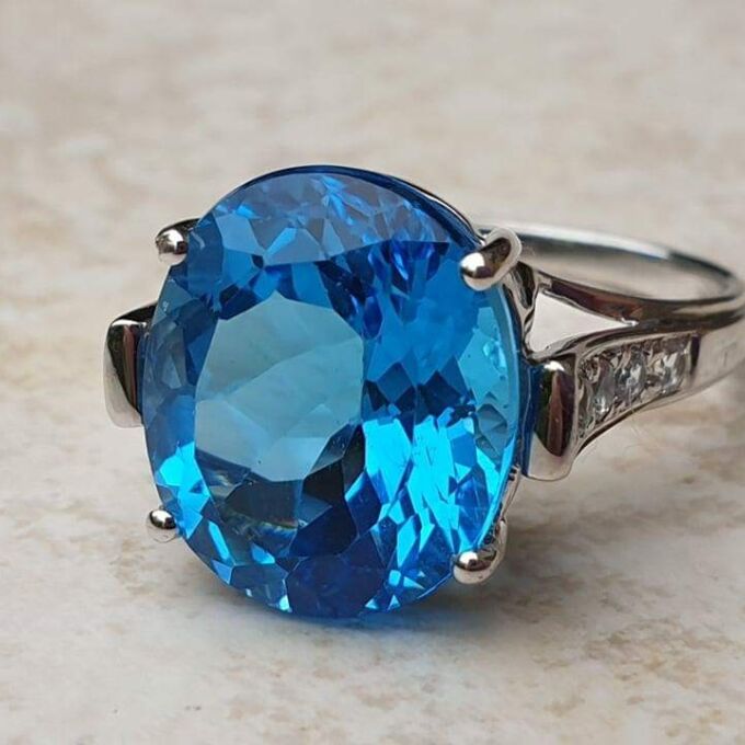 Swiss Blue Topaz Solitaire Ring in 9ct White Gold,  a UK N 1/2 or a US 7 1/4.