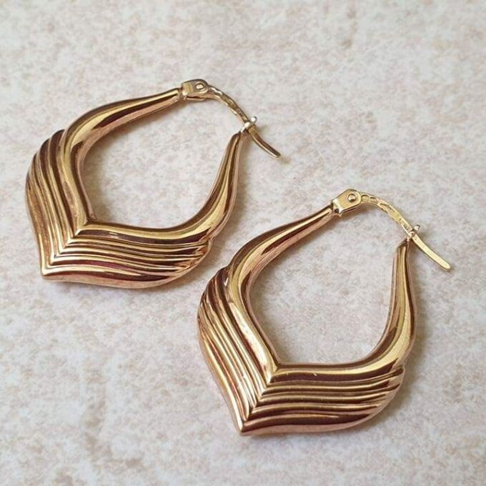 Gorgeous Chevron Creole Hoop Earrings in 9ct Gold