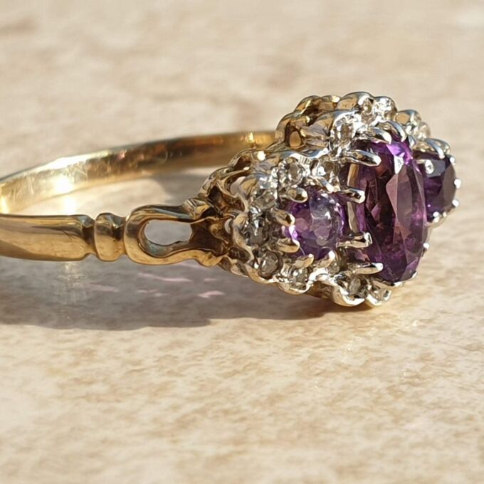 Amethyst and Diamond Ring in 9ct Gold,  a UK K or a US 5 1/2.