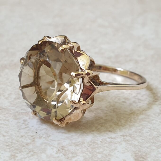 Fancy Round Quartz Solitaire Ring in 9ct Gold, a UK N or a US 7