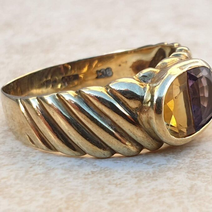 Reserved – Amethyst and Citrine Ring in 9ct Gold,  a UK Q or a US 8 1/2.
