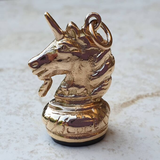 Unicorn Pendant Fob with Onyx Base in 9ct Gold