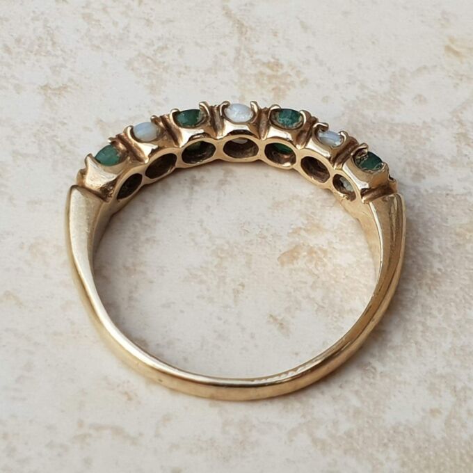Opal and Green Stone Stacking Band in 9ct Gold, a UK N 1/2 or a US 7 1/4.