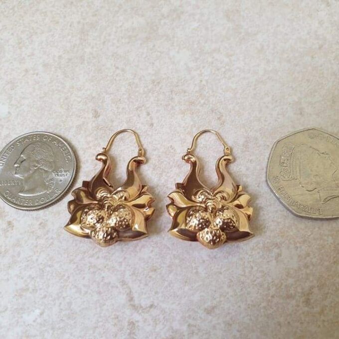 Bold Ornate Gypsy Earrings in 9ct Gold