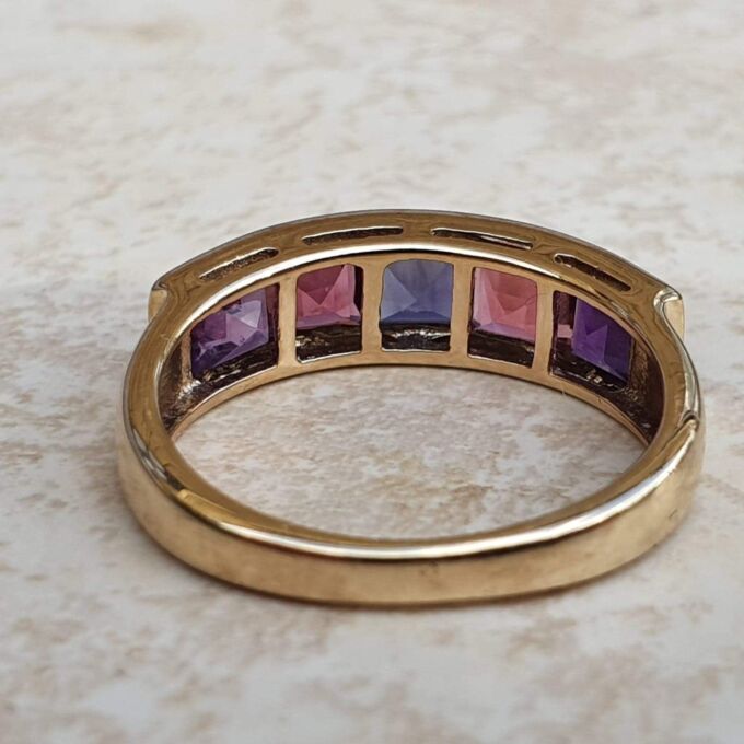 Iolite, Tourmaline and Amethyst Ring in 9ct Gold.