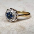 Sapphire and Diamond Daisy Ring in 18ct Gold,  a UK J or a US 5.