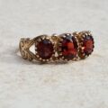 Sale – Three Stone Ornate Garnet 9ct Gold Ring, a UK M or a US 6 1/2.