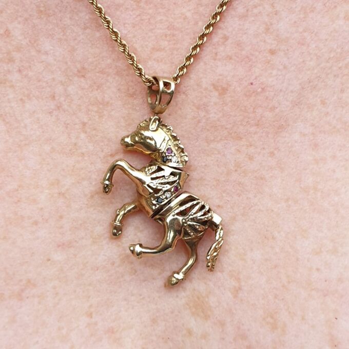 Horse or Pony Pendant with Rubies and Sapphires in 9ct Gold