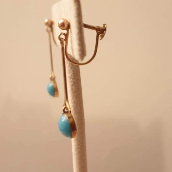 Old Turquoise Paste and 9ct Gold Screw Back Earrings.