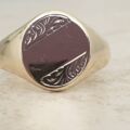 Oval Part Engraved Signet Ring in 9ct Gold.