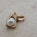 Tiny Faux Pearl Eagle Claw Pendant Charm in 9ct Gold