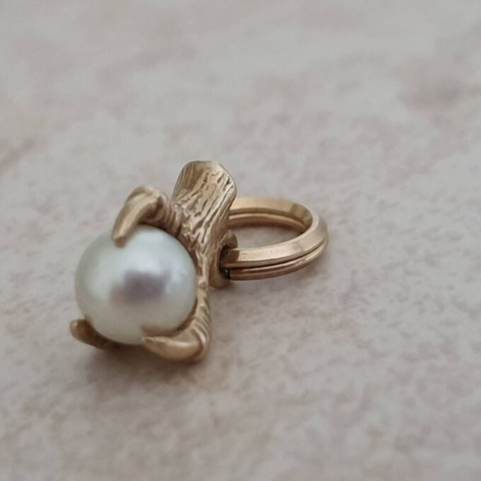 Tiny Faux Pearl Eagle Claw Pendant Charm in 9ct Gold