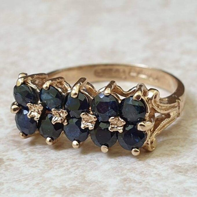 Double Row Sapphire Ring in 9ct Gold, a UK J or a US 5