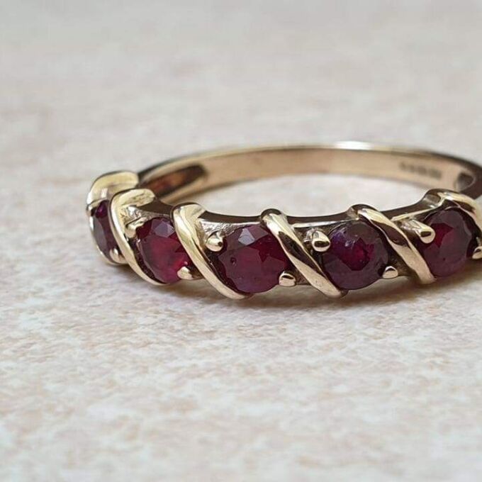 Five Stone Ruby Ring in 9ct Gold.