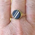 Oval Onyx Striped Signet Ring in 9ct Gold, a UK S or a US 9 1/2